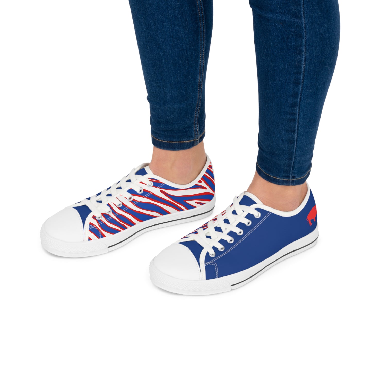 Buffalo Football Fan gear low top buffalo theme sneakers for women, buffalo football shoes, buffalo football slides. Let’s go buffalo