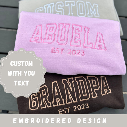 Custom Embroidered Varsity Crewneck - Custom Embroidery - Personalized Sweatshirt - Embroidered Sweatshirt mom gift Abuela Gift Grandpa gift