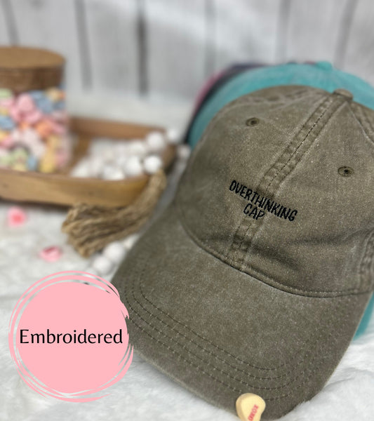 Overthinking Cap Embroidered Baseball cap Distressed baseball cap Distressed Hat Vintage hat minimalistic distressed hat